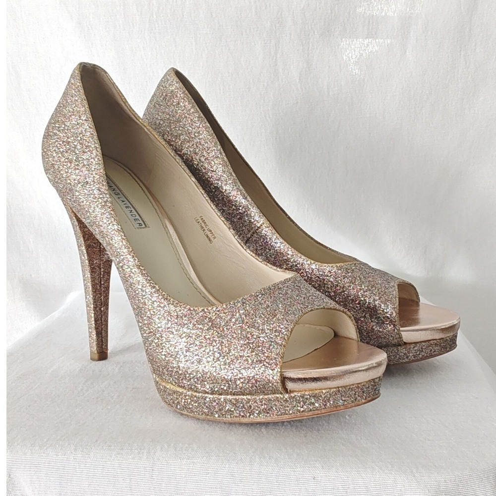 Vera Wang Lavender Label Selima Platform Pump Glitter Peep Toe Open Slip Y2K 9